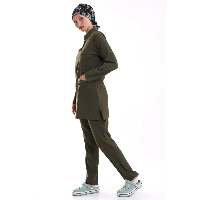 Soft Likralı Tesettür Forma Takım İki Çıtçıt - 6427 Haki Yeşili