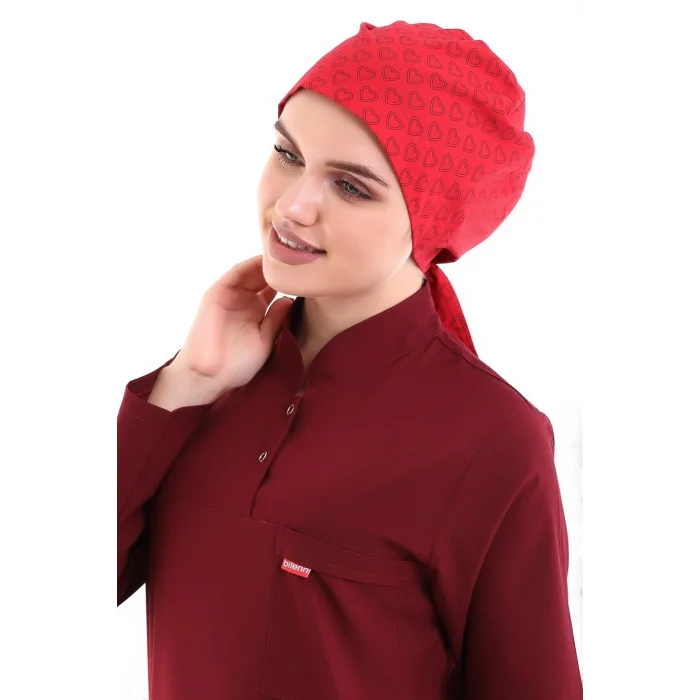 Tesettür Bone - 5308 Kırmızı Küçük Kalp