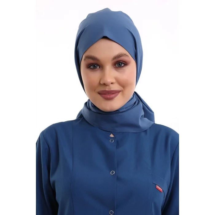 Tesettür Boyun Bağlamalı Bone - 119 Petrol Mavi