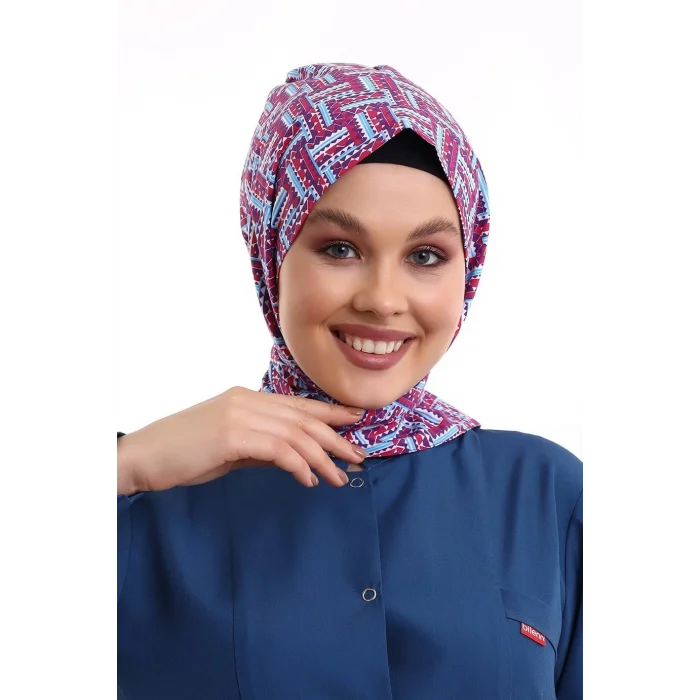 Tesettür Boyun Bağlamalı Bone - 2405 Renkli Testere