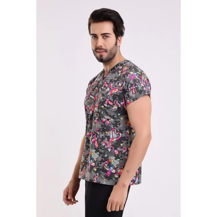 Yarasa Kol Dijital Unisex Desenli Üst - 6508 Siyah Kelebek