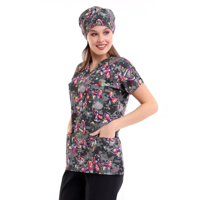 Yarasa Kol Dijital Unisex Desenli Üst - 6508 Siyah Kelebek