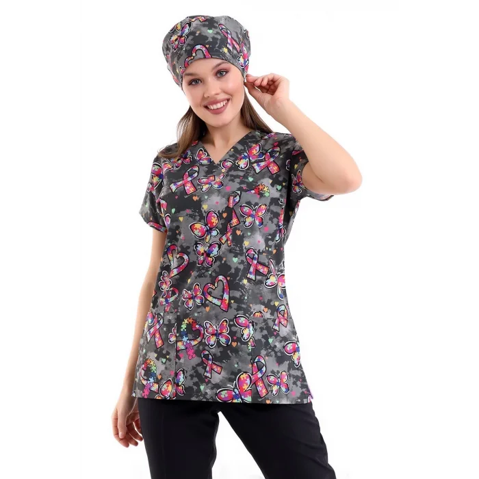 Yarasa Kol Dijital Unisex Desenli Üst - 6508 Siyah Kelebek