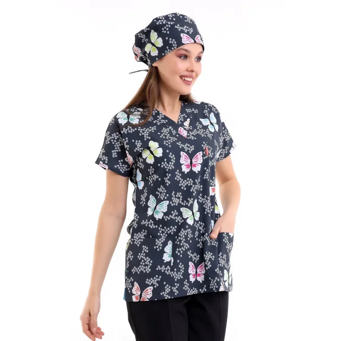 Yarasa Kol Dijital Unisex Desenli Üst - 6509 Füme Kelebekler