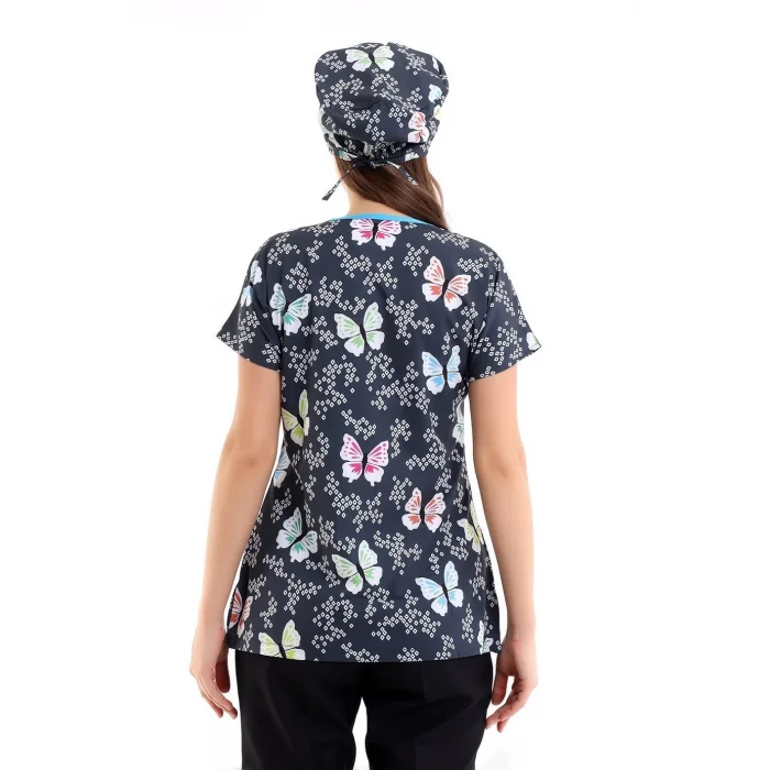 Yarasa Kol Dijital Unisex Desenli Üst - 6509 Füme Kelebekler