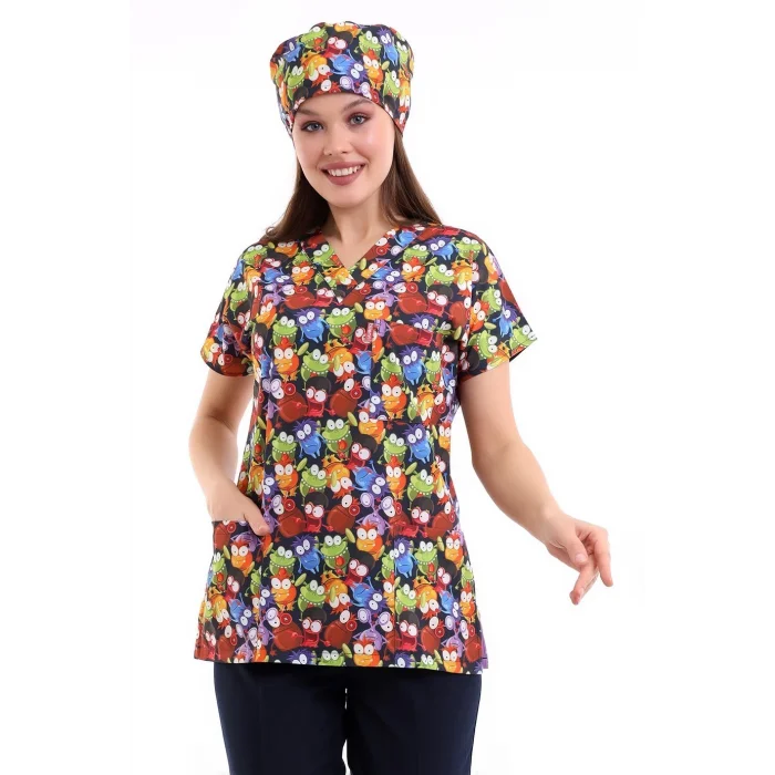 Yarasa Kol Dijital Unisex Desenli Üst - 6521 Mikrop Canavarlar