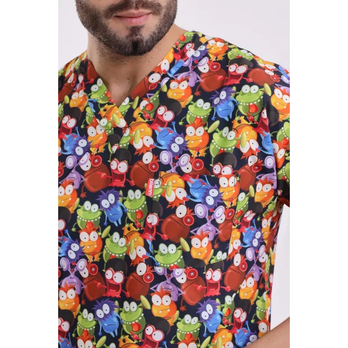 Yarasa Kol Dijital Unisex Desenli Üst - 6521 Mikrop Canavarlar