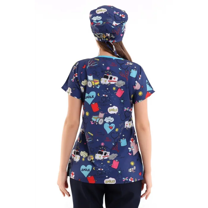 Yarasa Kol Dijital Unisex Desenli Üst - 6525 Lacivert Stetoskop