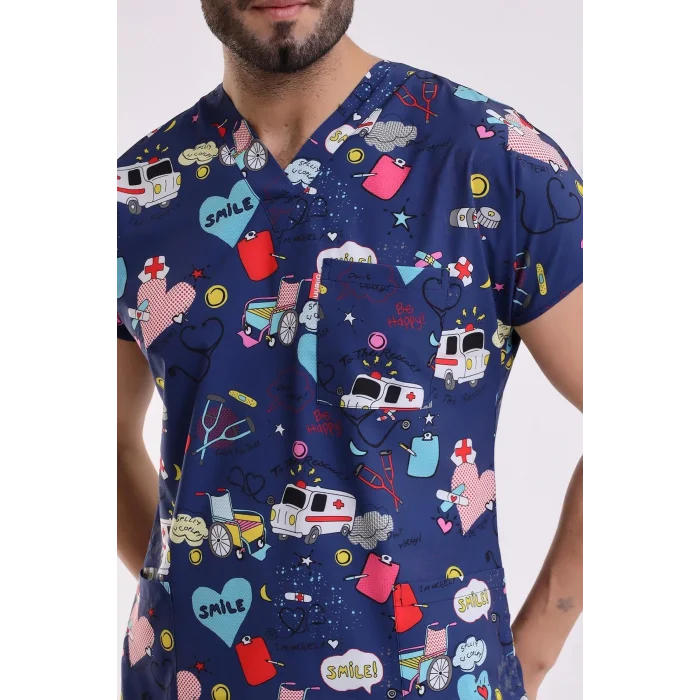 Yarasa Kol Dijital Unisex Desenli Üst - 6525 Lacivert Stetoskop