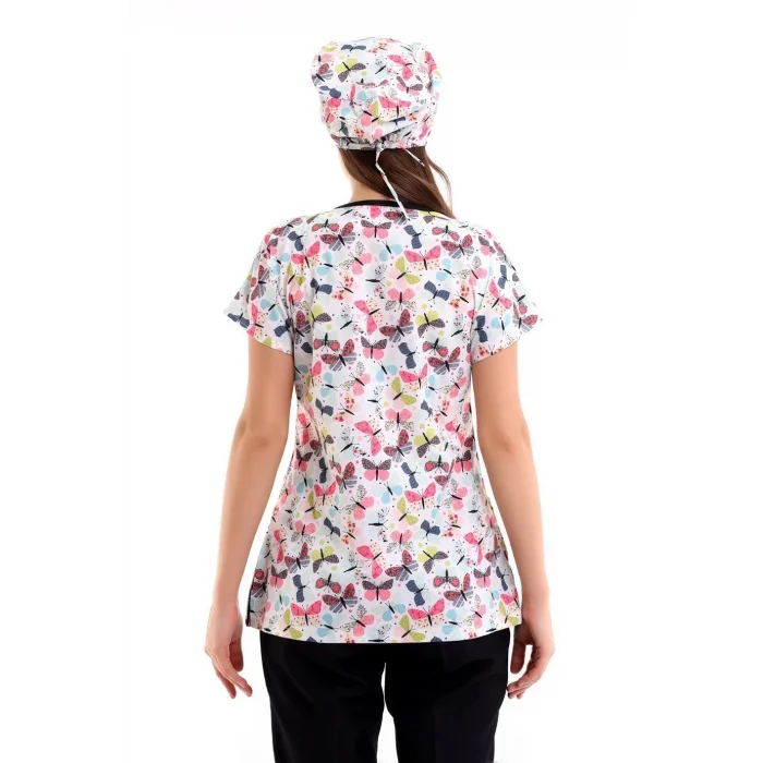 Yarasa Kol Dijital Unisex Desenli Üst - 6527 Beyaz Kelebek