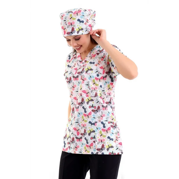 Yarasa Kol Dijital Unisex Desenli Üst - 6527 Beyaz Kelebek