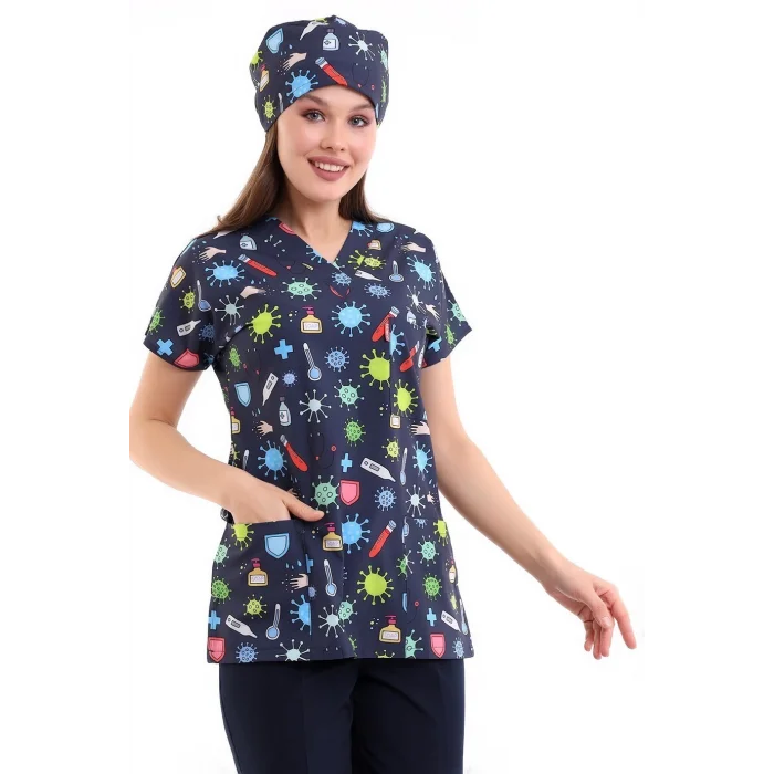 Yarasa Kol Dijital Unisex Desenli Üst - 6528 Sağlık Semboller