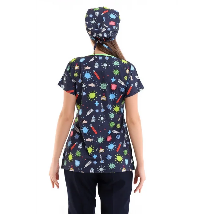 Yarasa Kol Dijital Unisex Desenli Üst - 6528 Sağlık Semboller