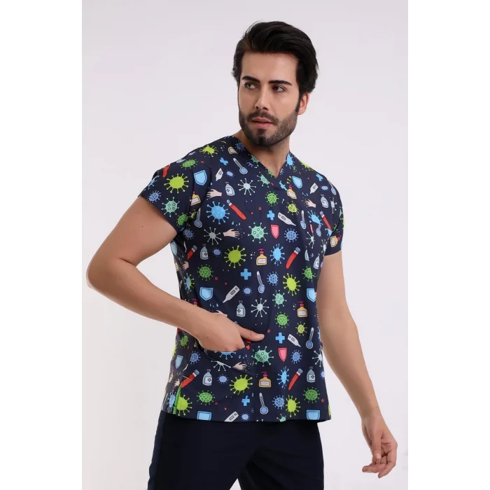 Yarasa Kol Dijital Unisex Desenli Üst - 6528 Sağlık Semboller