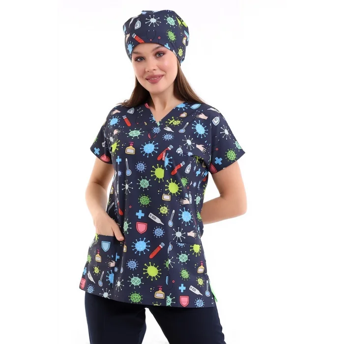 Yarasa Kol Dijital Unisex Desenli Üst - 6528 Sağlık Semboller