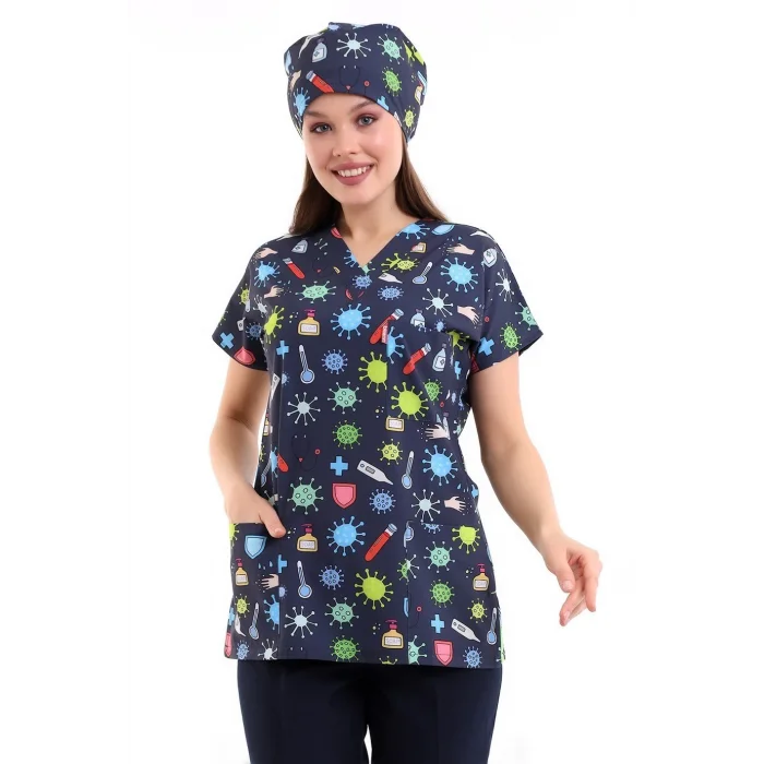 Yarasa Kol Dijital Unisex Desenli Üst - 6528 Sağlık Semboller