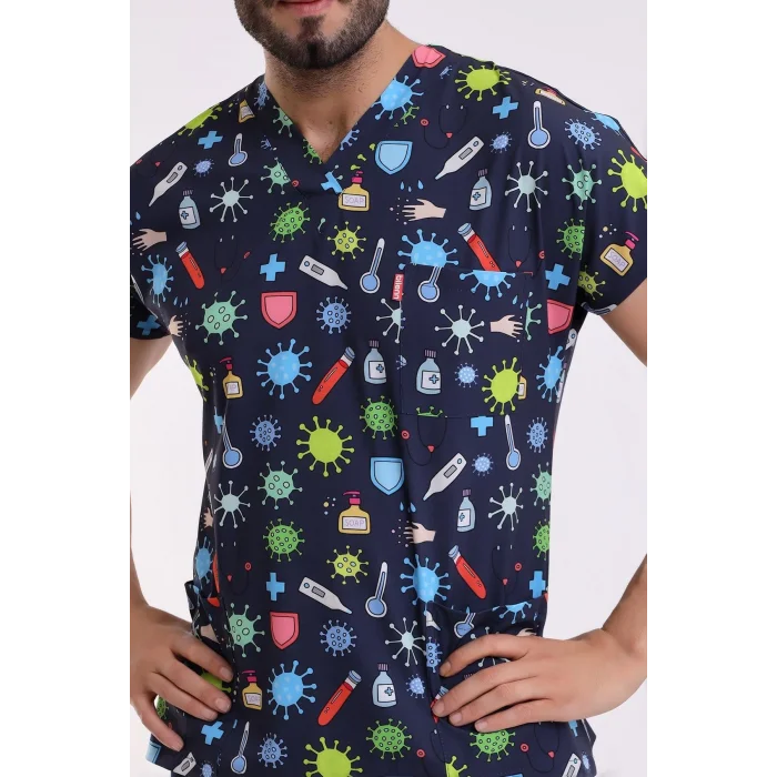 Yarasa Kol Dijital Unisex Desenli Üst - 6528 Sağlık Semboller