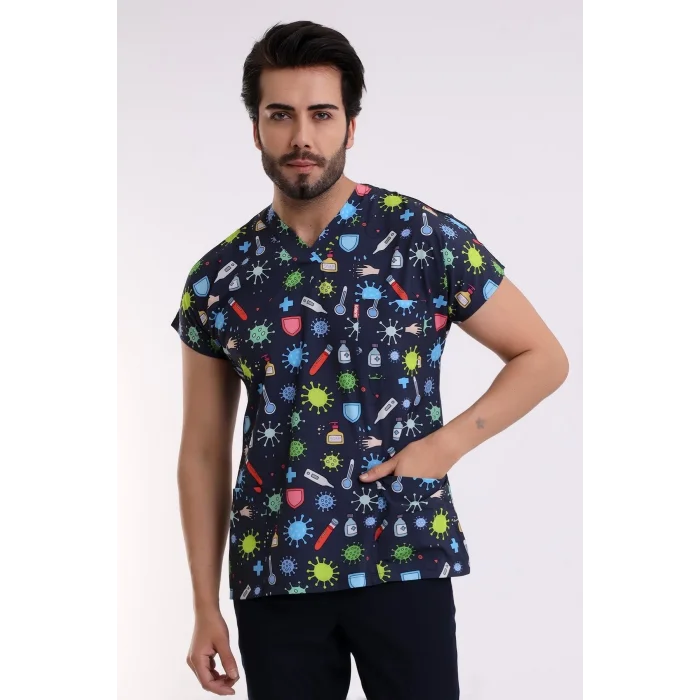 Yarasa Kol Dijital Unisex Desenli Üst - 6528 Sağlık Semboller