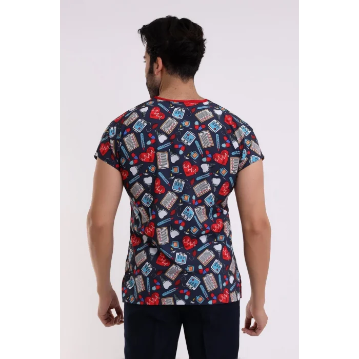 Yarasa Kol Dijital Unisex Desenli Üst - 6529 Füme Kalp Ritim