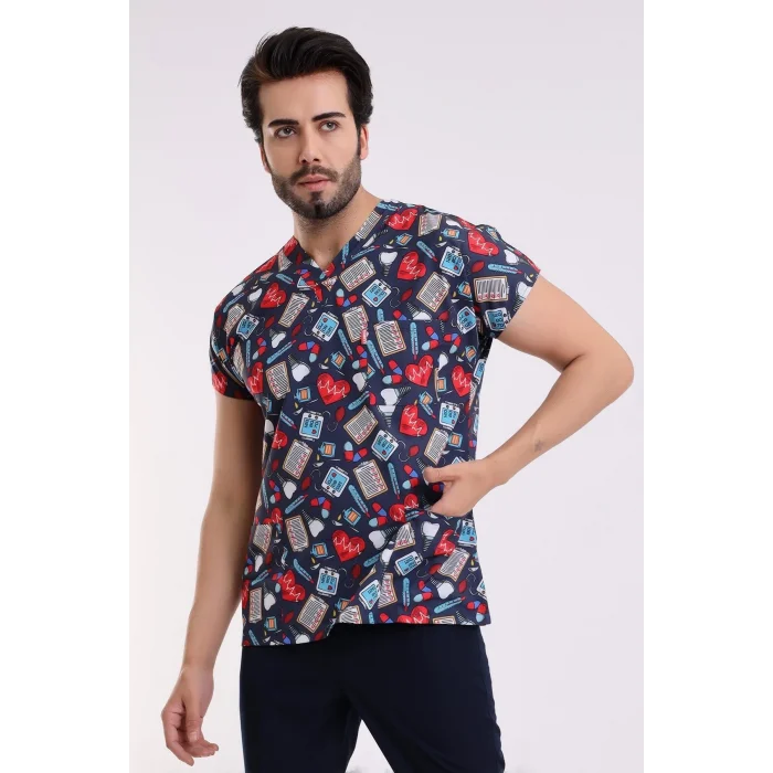 Yarasa Kol Dijital Unisex Desenli Üst - 6529 Füme Kalp Ritim