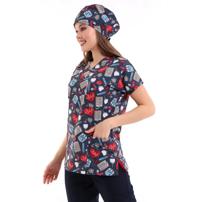 Yarasa Kol Dijital Unisex Desenli Üst - 6529 Füme Kalp Ritim