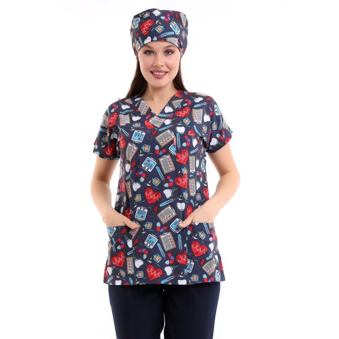 Yarasa Kol Dijital Unisex Desenli Üst - 6529 Füme Kalp Ritim