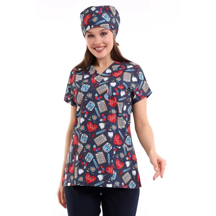 Yarasa Kol Dijital Unisex Desenli Üst - 6529 Füme Kalp Ritim