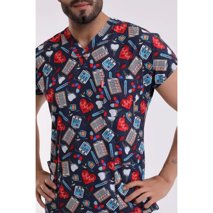 Yarasa Kol Dijital Unisex Desenli Üst - 6529 Füme Kalp Ritim