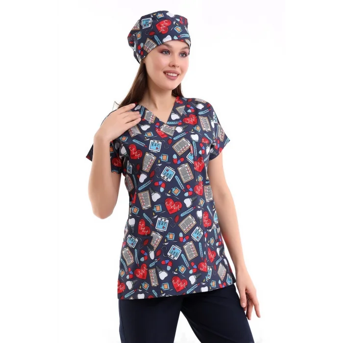 Yarasa Kol Dijital Unisex Desenli Üst - 6529 Füme Kalp Ritim