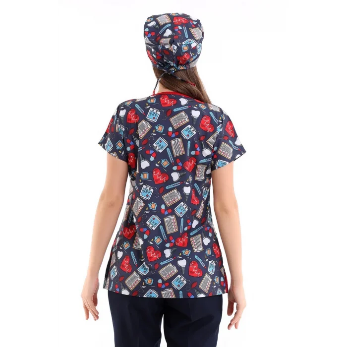 Yarasa Kol Dijital Unisex Desenli Üst - 6529 Füme Kalp Ritim