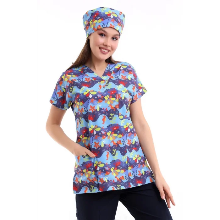 Yarasa Kol Dijital Unisex Desenli Üst - 6530 Deniz Canlıları