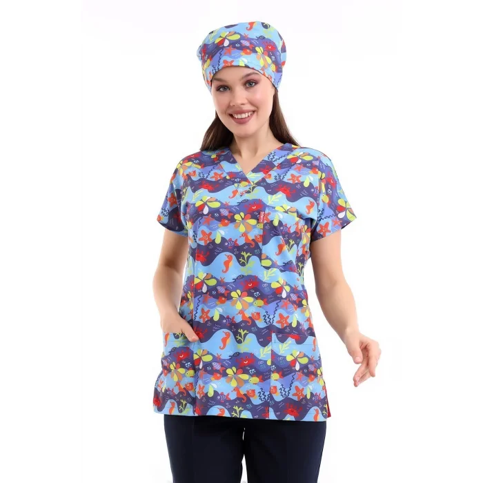 Yarasa Kol Dijital Unisex Desenli Üst - 6530 Deniz Canlıları