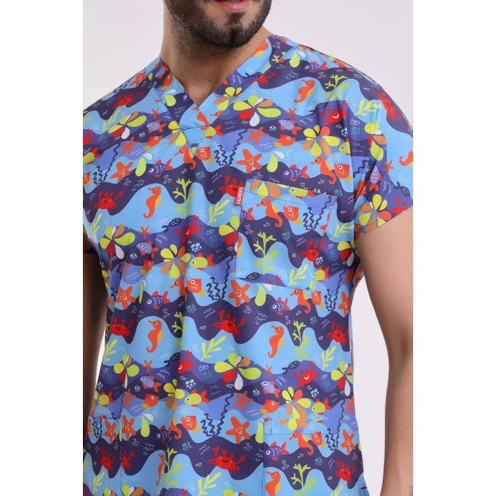 Yarasa Kol Dijital Unisex Desenli Üst - 6530 Deniz Canlıları