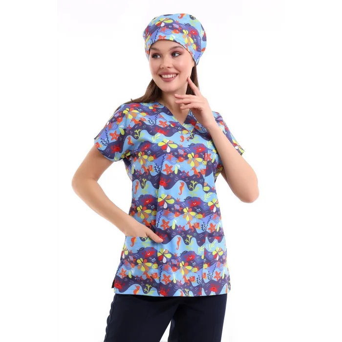 Yarasa Kol Dijital Unisex Desenli Üst - 6530 Deniz Canlıları