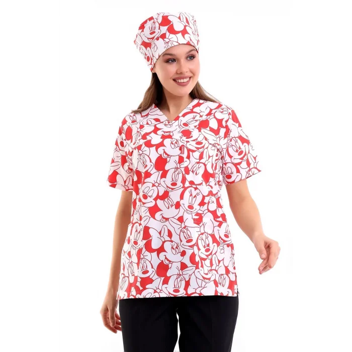 Zarf Yaka Desenli Üst - 11001 Kırmızı Micky
