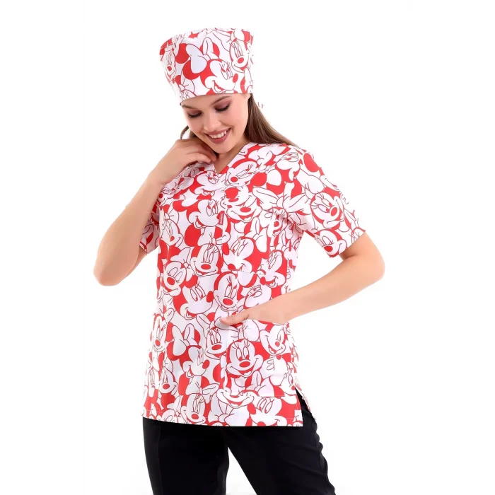 Zarf Yaka Desenli Üst - 11001 Kırmızı Micky