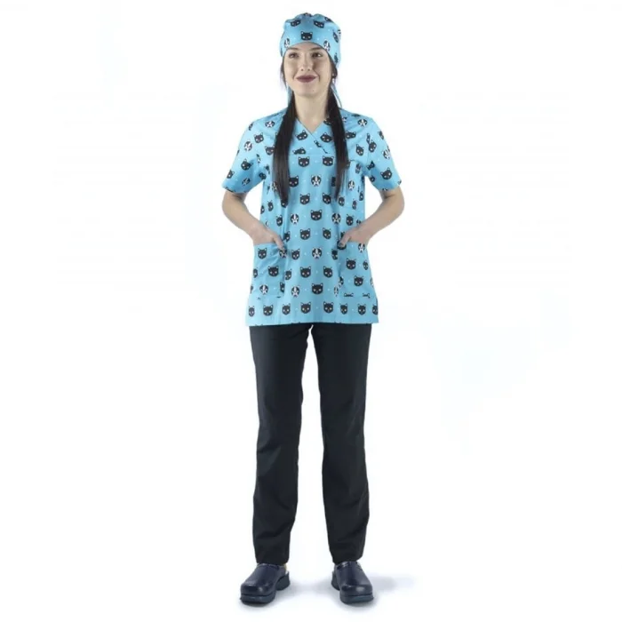 Zarf Yaka Desenli Üst - 2105Kedi Köpek