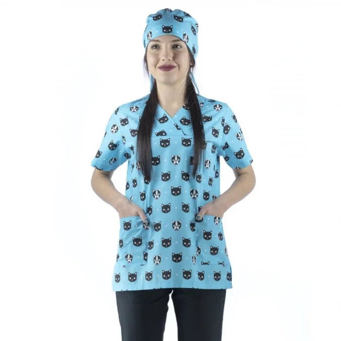 Zarf Yaka Desenli Üst - 2105Kedi Köpek