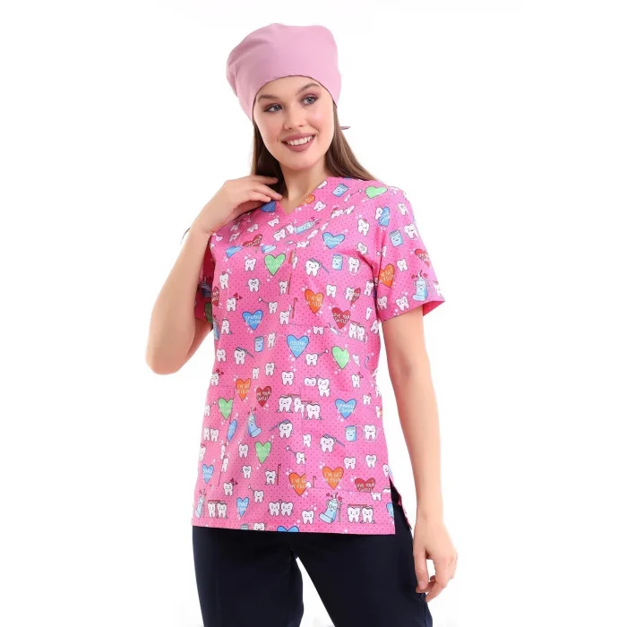 Zarf Yaka Desenli Üst - 2111 Fuşya Diş