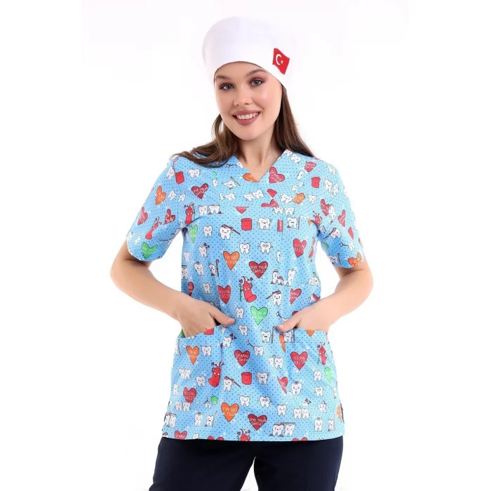 Zarf Yaka Desenli Üst - 2113 Turkuaz Diş