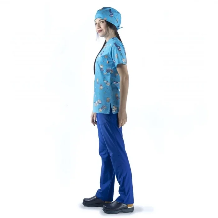 Zarf Yaka Desenli Üst - 3703 Turkuaz Sağlıkçı