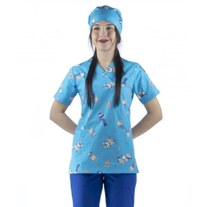 Zarf Yaka Desenli Üst - 3703 Turkuaz Sağlıkçı