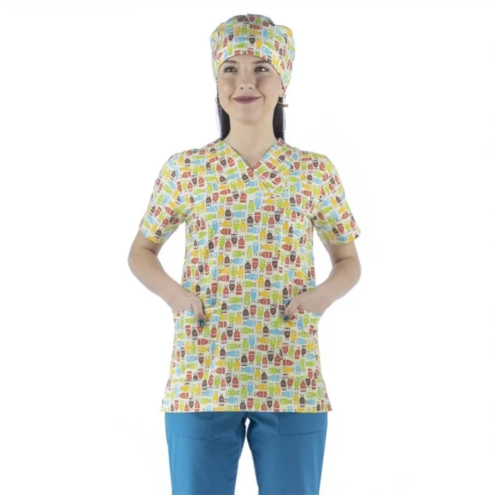 Zarf Yaka Desenli Üst - 3903 Baykuş