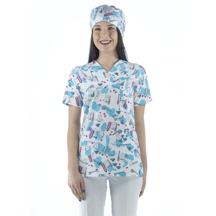 Zarf Yaka Desenli Üst - 4101 Smile Diş