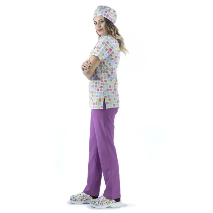 Zarf Yaka Desenli Üst - 5303 Kare Renkli