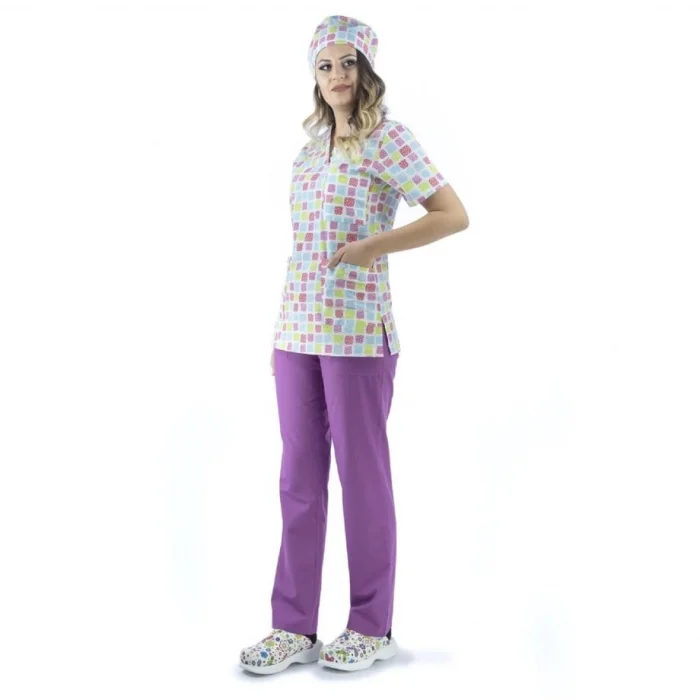 Zarf Yaka Desenli Üst - 5303 Kare Renkli