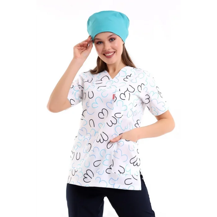 Zarf Yaka Desenli Üst - 5313 Beyaz Çizgili