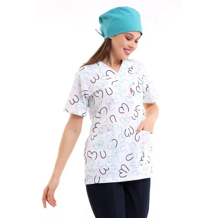 Zarf Yaka Desenli Üst - 5313 Beyaz Çizgili