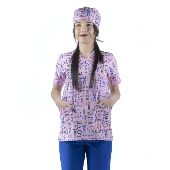 Zarf Yaka Desenli Üst - 9003 Love Pembe