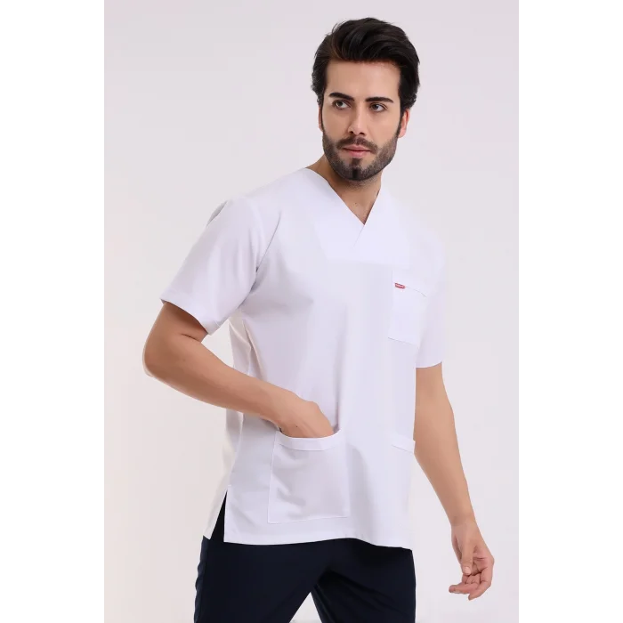 Zarf Yaka Erkek Tek Üst Likralı - 6401 Beyaz Soft